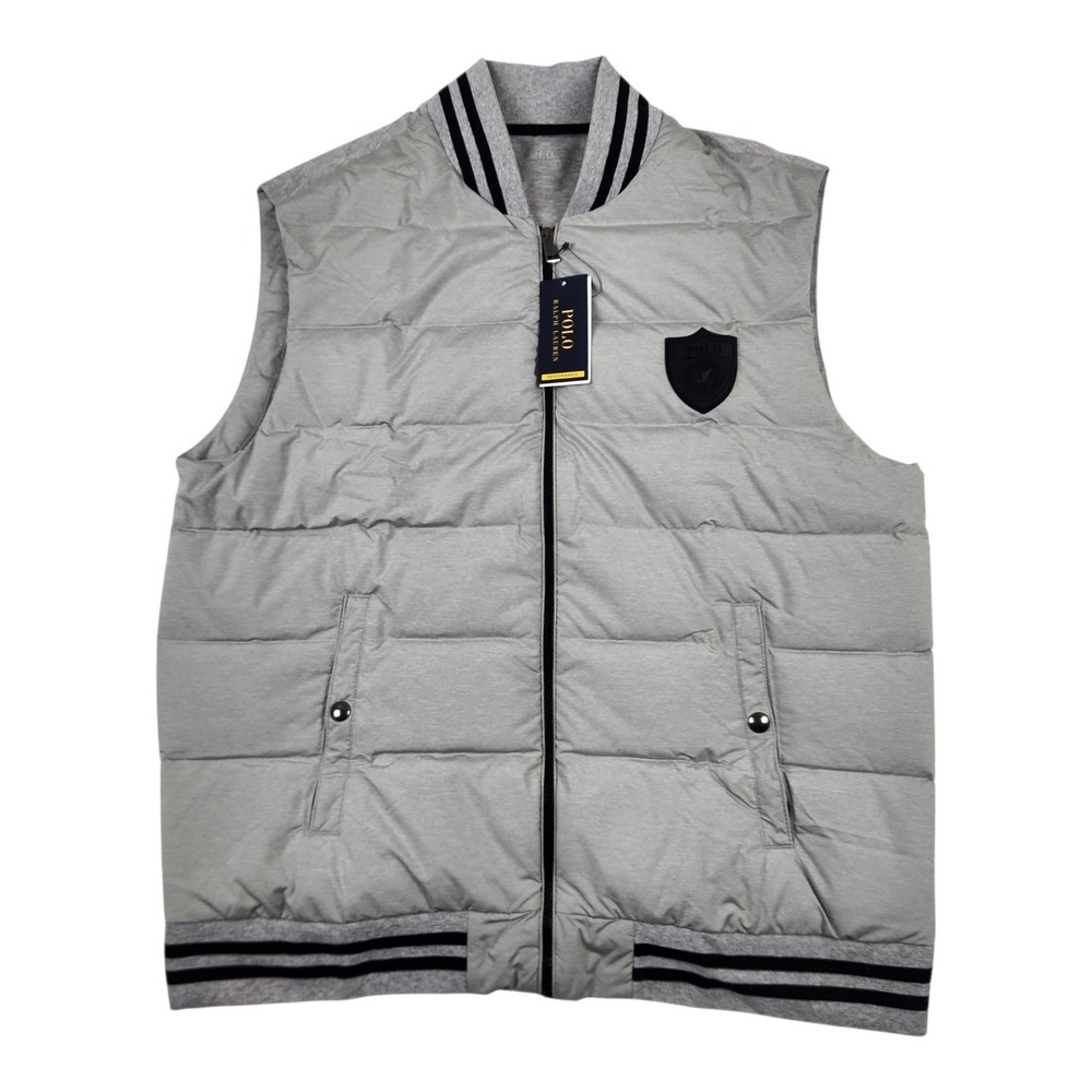 Polo Ralph Lauren Performance Hybrid Down Puffer Vest Heather Grey Sz L Shield